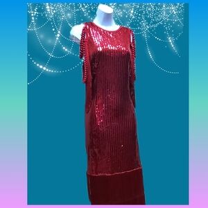 Sequin Fringe Red Party Dress Tassels 1920s Flapper Elegant Red Sequin Dress